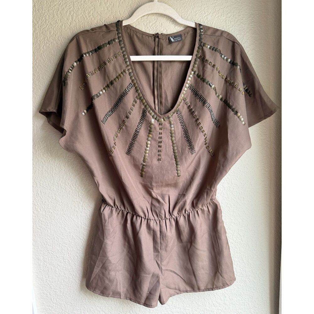 Urban Outfitters Sparkle & Fade Brown Beaded Romper XS Embellished Boho